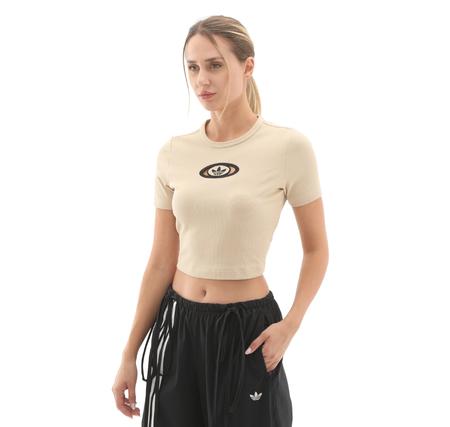 adidas Cut Out Rıb Tee Kadın T-Shirt Krem