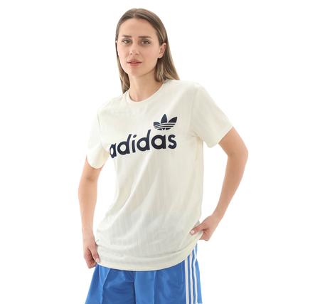 adidas Linear Graphic Boyfriend Kadın T-Shirt Beyaz