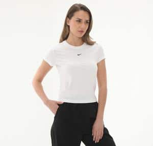 Nike W Nsw Nk Chll Knt Md Crp Kadın T-Shirt Beyaz