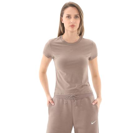 Nike W Nsw Nk Chll Knt Md Crp Kadın T-Shirt Kahve