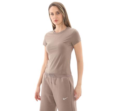 Nike W Nsw Nk Chll Knt Md Crp Kadın T-Shirt Kahve