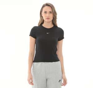 Nike W Nsw Nk Chll Knt Md Crp Kadın T-Shirt Siyah