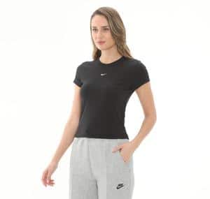 Nike W Nsw Nk Chll Knt Md Crp Kadın T-Shirt Siyah
