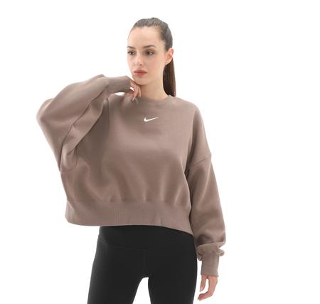 Nike W Nsw Phnx Flc Oos Crew Kadın Sweatshirt Kahve