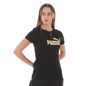 Puma Ess+ Metallic Logo Tee Kadın T-Shirt Siyah