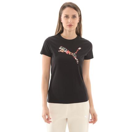 Puma Graphıcs Floral Cat Logo Tee Kadın T-Shirt Siyah