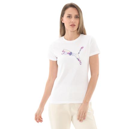 Puma Graphıcs Floral Cat Logo Tee Kadın T-Shirt Beyaz