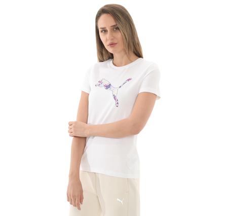 Puma Graphıcs Floral Cat Logo Tee Kadın T-Shirt Beyaz