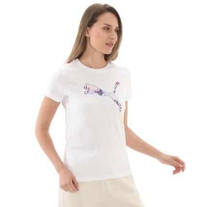 Puma Graphıcs Floral Cat Logo Tee Kadın T-Shirt Beyaz