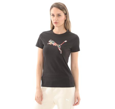 Puma Graphıcs Floral Cat Logo Tee Kadın T-Shirt Siyah