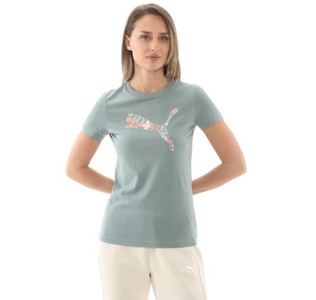 Puma Graphıcs Floral Cat Logo Tee Kadın T-Shirt İndigo