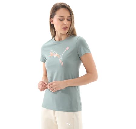 Puma Graphıcs Floral Cat Logo Tee Kadın T-Shirt İndigo