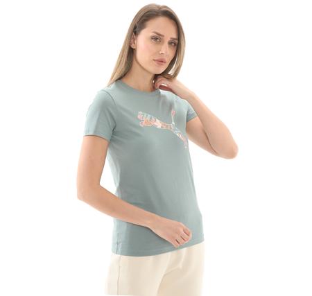 Puma Graphıcs Floral Cat Logo Tee Kadın T-Shirt İndigo
