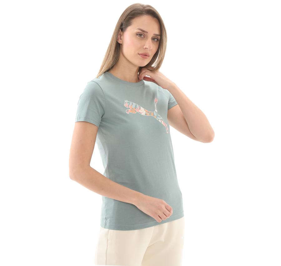 Puma Graphıcs Floral Cat Logo Tee Kadın T-Shirt İndigo Puma Graphıcs Floral Cat Logo Tee Kadın T-Shirt İndigo