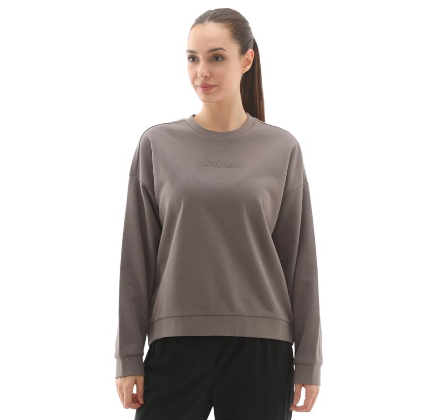 Skechers W Essential Crewneck Sweatshirt Kadın Sweatshirt Gri Skechers W Essential Crewneck Sweatshirt Kadın Sweatshirt Gri