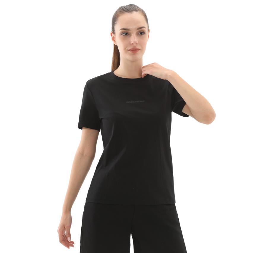Skechers W Essential Crewneck T-Shirt Kadın T-Shirt Siyah Skechers W Essential Crewneck T-Shirt Kadın T-Shirt Siyah
