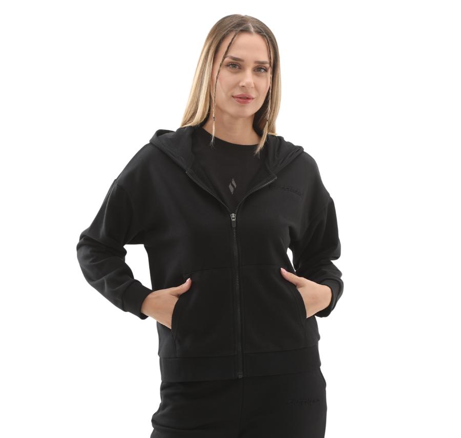 Skechers W Essential Full Zip Sweatshirt Kadın Siyah Skechers W Essential Full Zip Sweatshirt Kadın Siyah