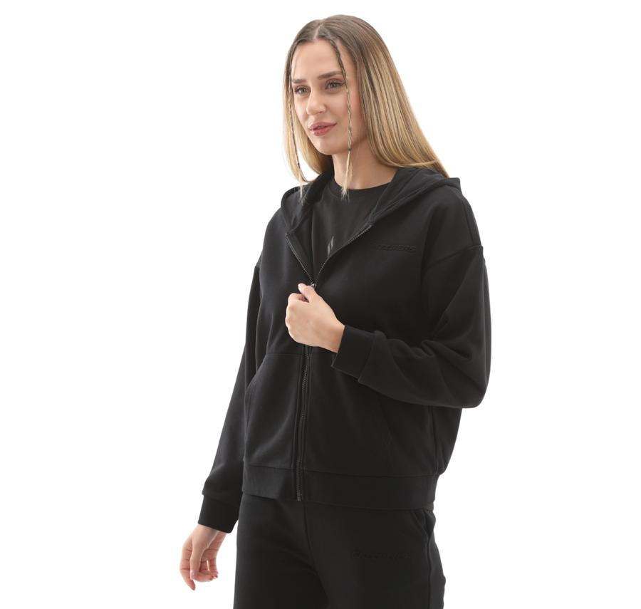 Skechers W Essential Full Zip Sweatshirt Kadın Siyah Skechers W Essential Full Zip Sweatshirt Kadın Siyah