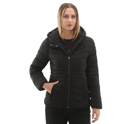 Skechers W Fitted Hoodie Puffer Jacket Kadın Siyah Skechers W Fitted Hoodie Puffer Jacket Kadın Siyah