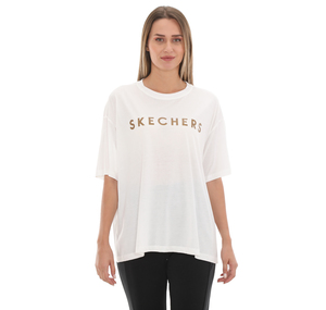 Skechers W Wordmark Printed Crew Neck T-Shirt Kadın T-Shirt Beyaz