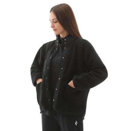 Skechers W Woven Detailed Pull Over Sherpa Kadın Ceket Siyah Skechers W Woven Detailed Pull Over Sherpa Kadın Ceket Siyah