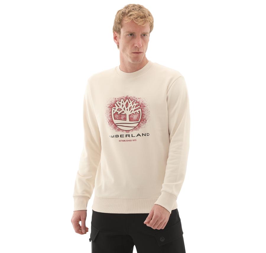 Timberland Front Seasonal Tree Logo Graphic Crewnec Erkek Sweatshirt Krem Timberland Front Seasonal Tree Logo Graphic Crewnec Erkek Sweatshirt Krem
