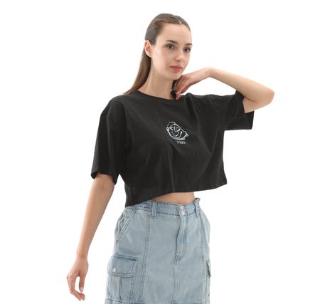 Vans Grinning Face Ss Relax Crop Kadın T-Shirt Siyah