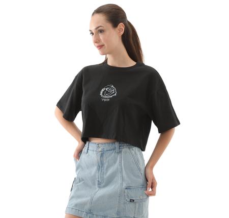 Vans Grinning Face Ss Relax Crop Kadın T-Shirt Siyah