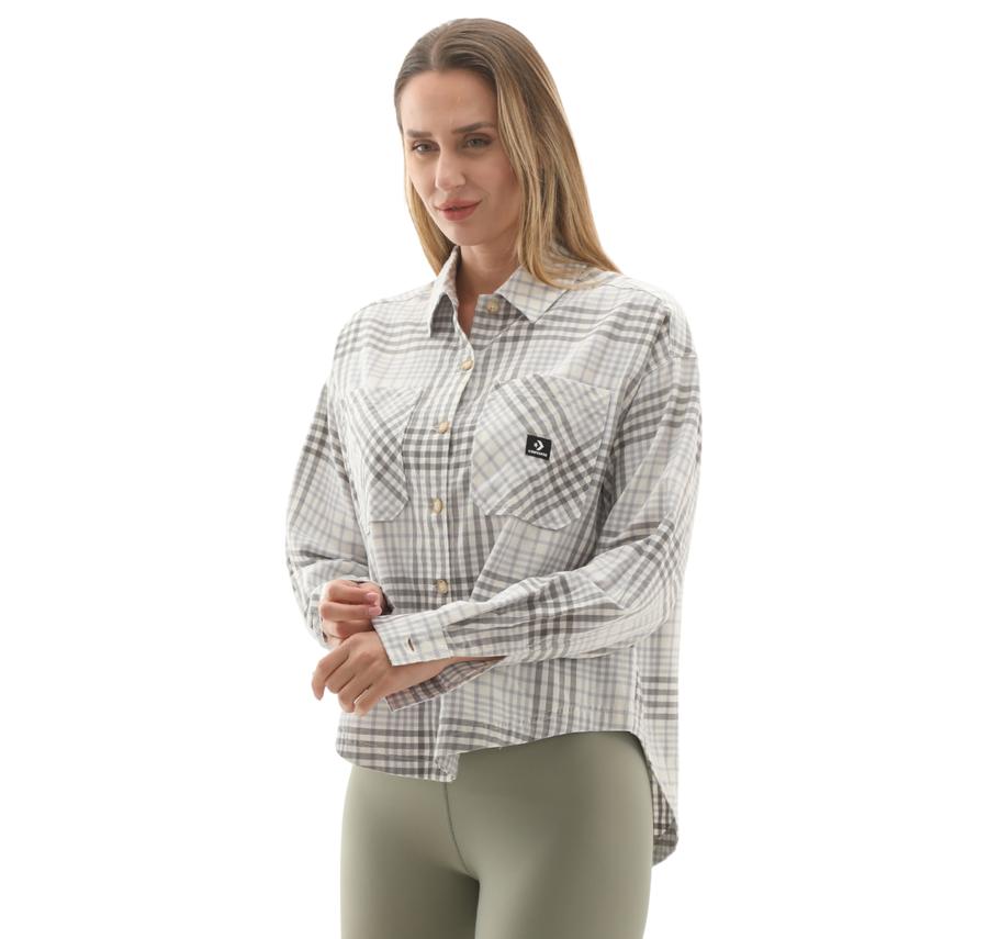 Converse Flannel Button-Down Oversızed Shırt Gri Converse Flannel Button-Down Oversızed Shırt Gri