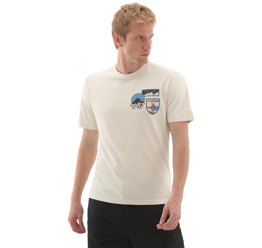 Napapijri S-Montepıana Ss Erkek T-Shirt Krem Napapijri S-Montepıana Ss Erkek T-Shirt Krem