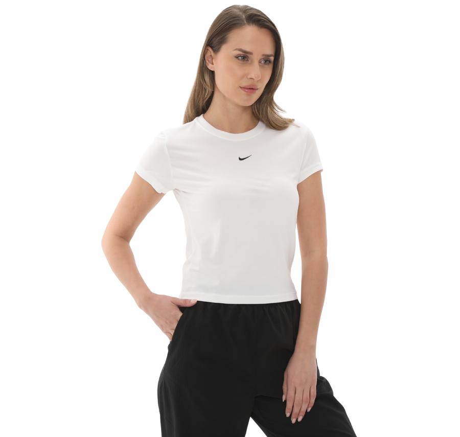 Nike W Nsw Nk Chll Knt Md Crp Kadın T-Shirt Beyaz Nike W Nsw Nk Chll Knt Md Crp Kadın T-Shirt Beyaz