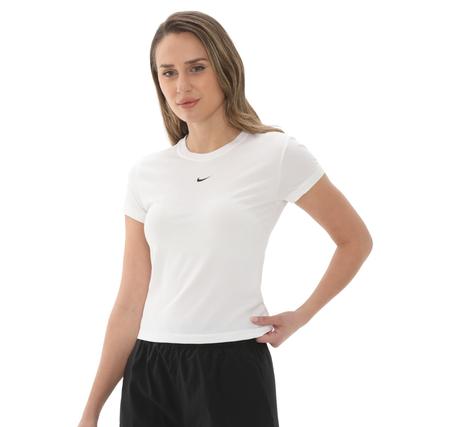 Nike W Nsw Nk Chll Knt Md Crp Kadın T-Shirt Beyaz