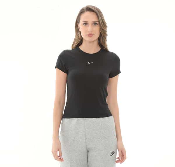 Nike W Nsw Nk Chll Knt Md Crp Kadın T-Shirt Siyah Nike W Nsw Nk Chll Knt Md Crp Kadın T-Shirt Siyah