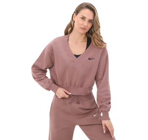 Nike W Nsw Phnx Flc Crop Vneck Kadın Sweatshirt Pembe