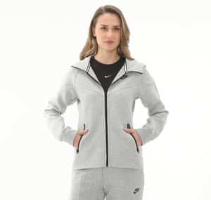 Nike W Nsw Tch Flc Wr Fz Hdy Kadın Ceket Gri