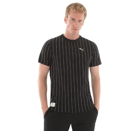 Puma Class Striped Tee Erkek T-Shirt Siyah