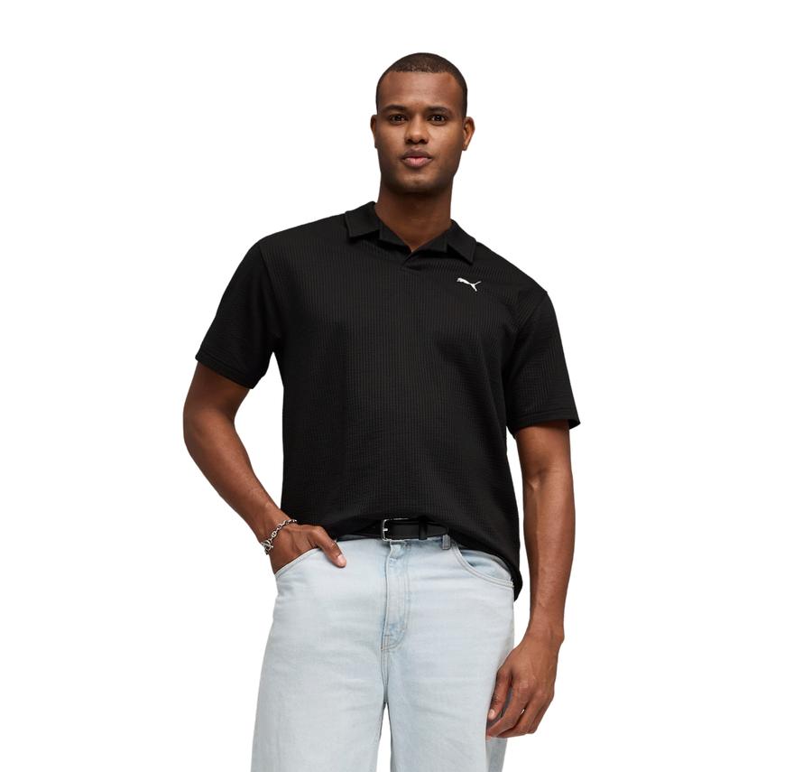 Puma Ess Elevated Material Polo Erkek T-Shirt Siyah Puma Ess Elevated Material Polo Erkek T-Shirt Siyah