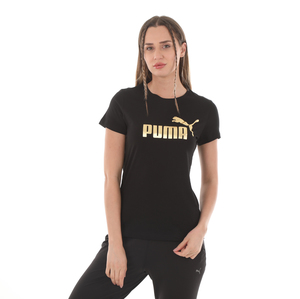 Puma Ess+ Metallic Logo Tee Kadın T-Shirt Siyah 0