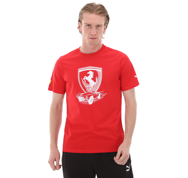 Puma Ferrari Race Big Shield Tee Tonal Rosso Erkek T-Shirt Kırmızı