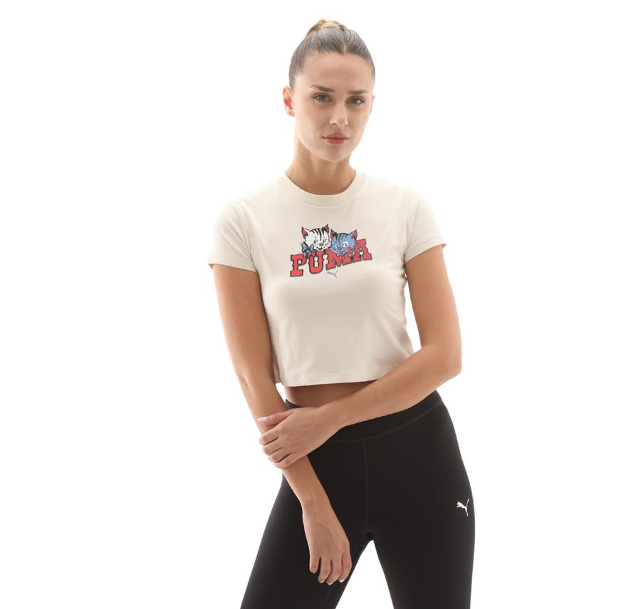 Puma Graphıc Tee Kadın T-Shirt Krem Puma Graphıc Tee Kadın T-Shirt Krem