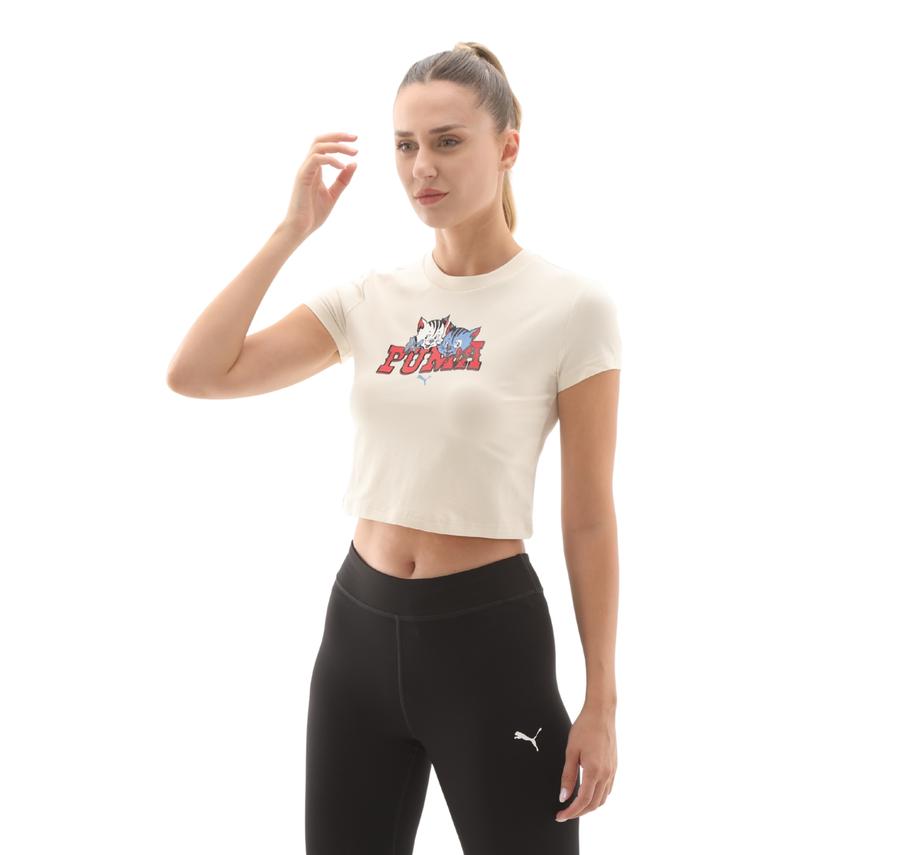 Puma Graphıc Tee Kadın T-Shirt Krem Puma Graphıc Tee Kadın T-Shirt Krem