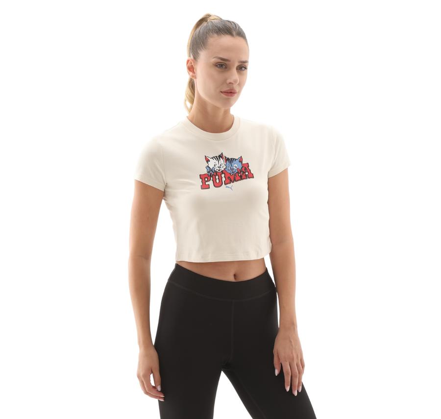Puma Graphıc Tee Kadın T-Shirt Krem Puma Graphıc Tee Kadın T-Shirt Krem