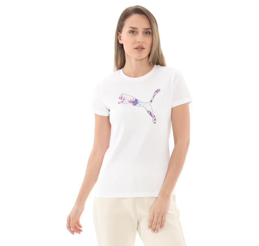 Puma Graphıcs Floral Cat Logo Tee Kadın T-Shirt Beyaz Puma Graphıcs Floral Cat Logo Tee Kadın T-Shirt Beyaz