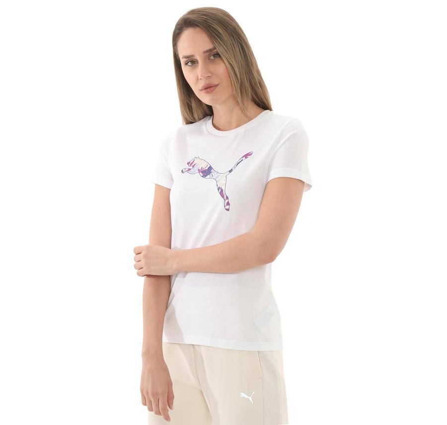 Puma Graphıcs Floral Cat Logo Tee Kadın T-Shirt Beyaz Puma Graphıcs Floral Cat Logo Tee Kadın T-Shirt Beyaz