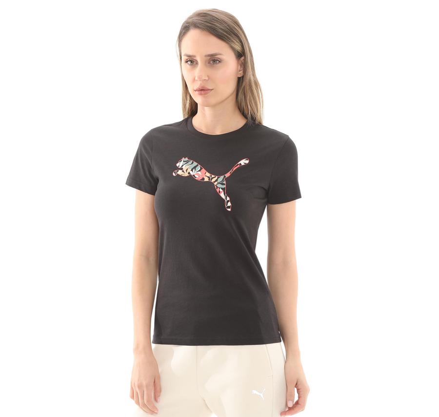 Puma Graphıcs Floral Cat Logo Tee Kadın T-Shirt Siyah Puma Graphıcs Floral Cat Logo Tee Kadın T-Shirt Siyah