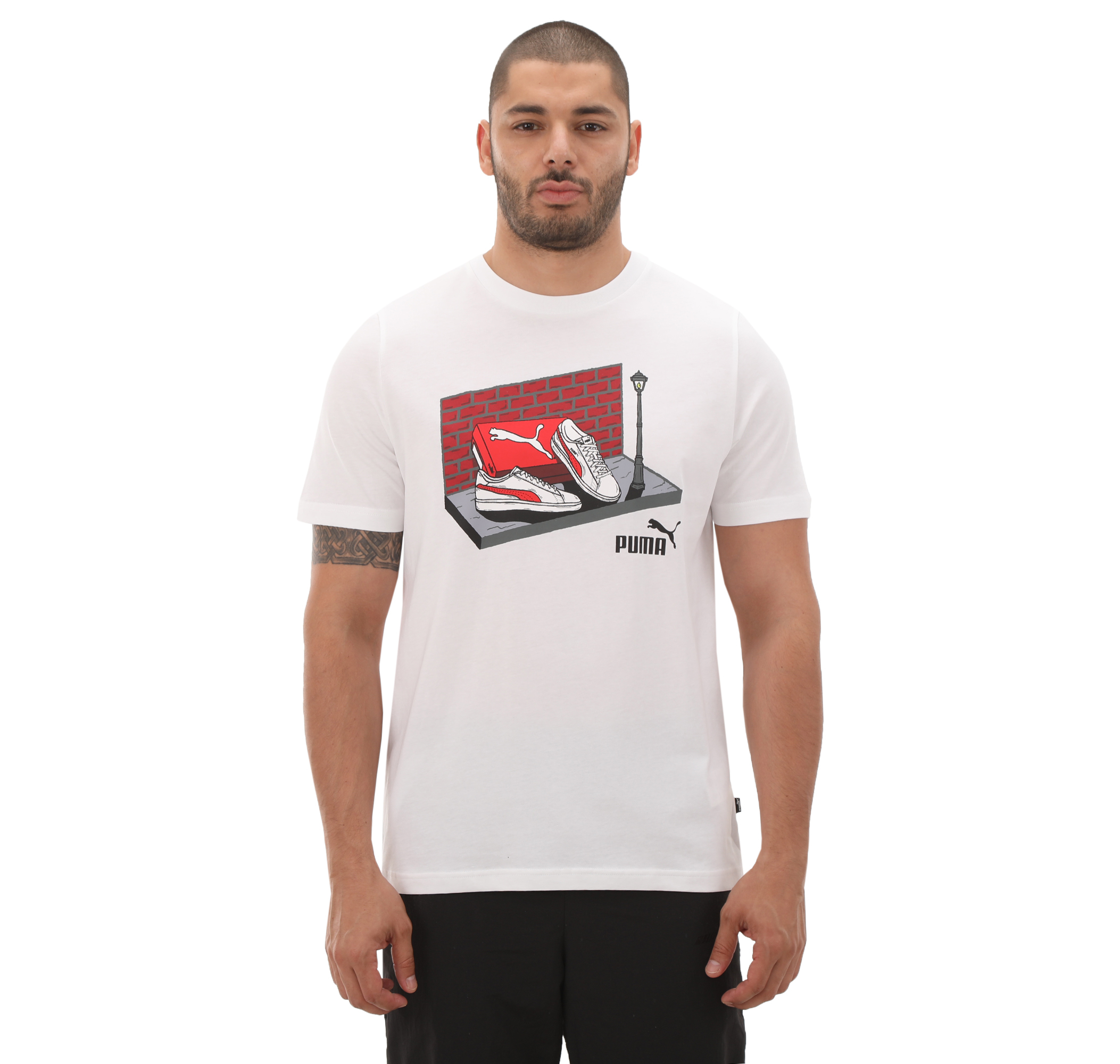 Puma Graph cs Sneaker Box Tee Erkek Beyaz T Shirt Yal Spor