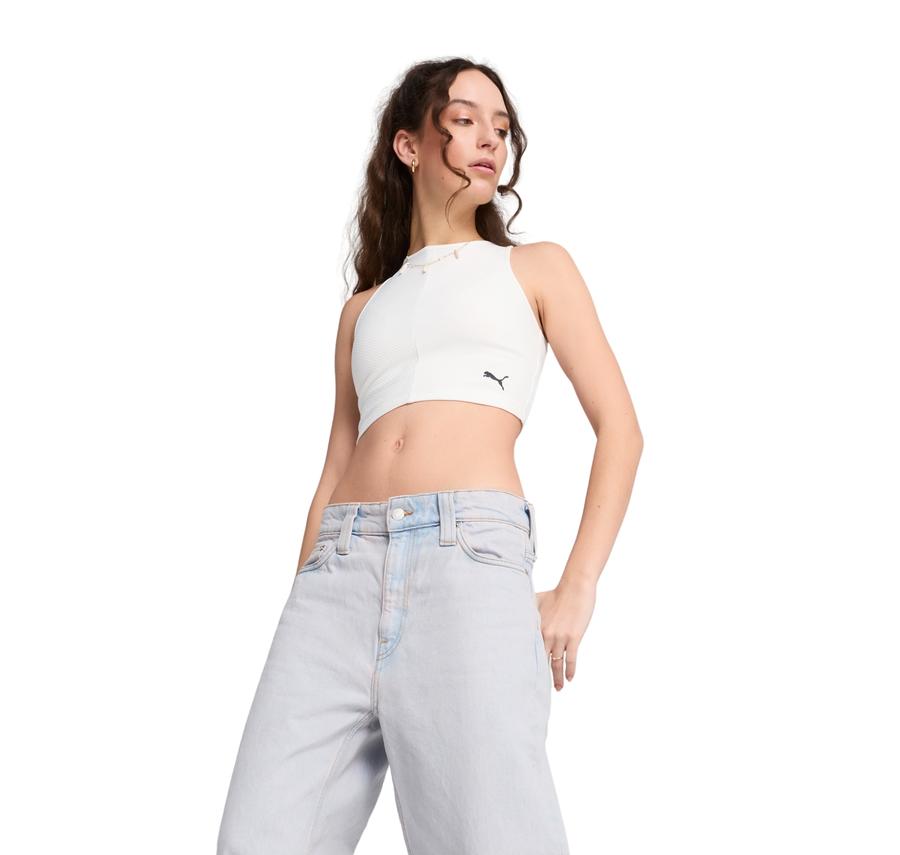 Puma Wardrobe Ess Ribbed Crop Top Kadın T-Shirt Beyaz Puma Wardrobe Ess Ribbed Crop Top Kadın T-Shirt Beyaz