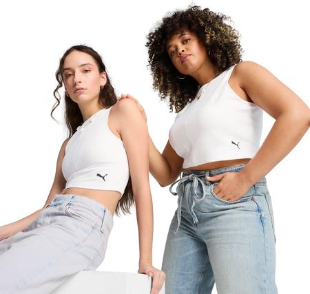 Puma Wardrobe Ess Ribbed Crop Top Kadın T-Shirt Beyaz