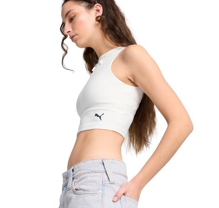 Puma Wardrobe Ess Ribbed Crop Top Kadın T-Shirt Beyaz
