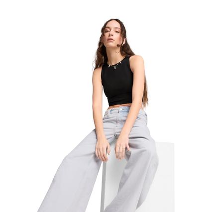 Puma Wardrobe Ess Ribbed Crop Top Kadın T-Shirt Siyah